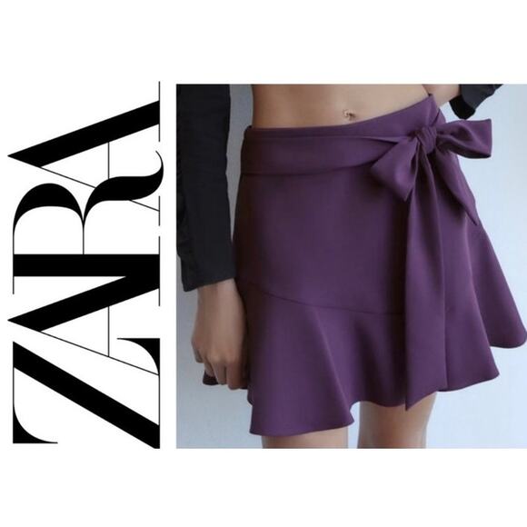 ZARA Purple Bow Tie Skort Skirt SZ Large NWT - Picture 1 of 14
